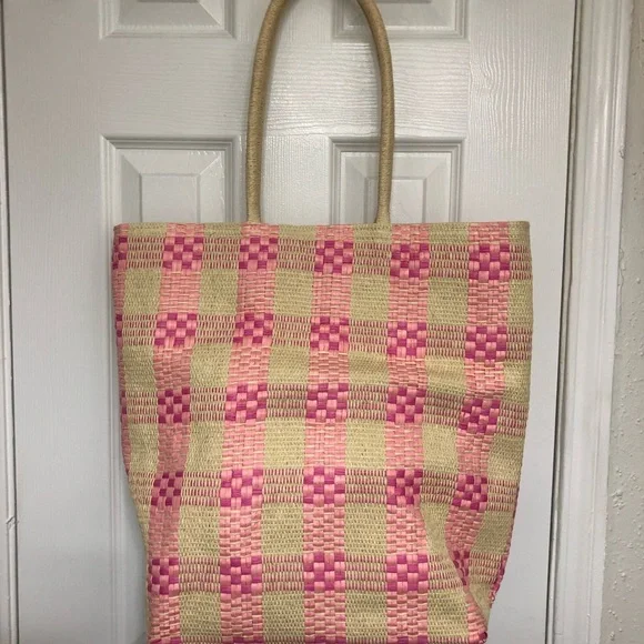 Straw bag used tan/pink color - Picture 2 of 5